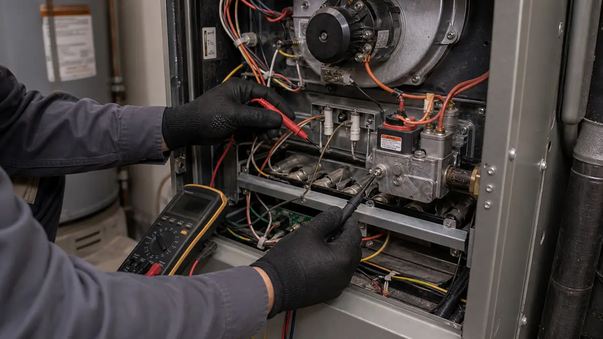 Illustration: no-heat furnace and heat pump diagnostics in Encino, CA